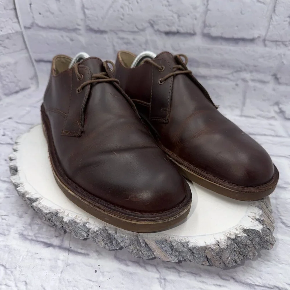 Clarks Mens Size 10 Bushacre Chukka Brown Leather Low Cut Shoes